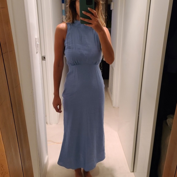 Zara Dresses & Skirts - Zara Halter Dress Fitted Linen Blue